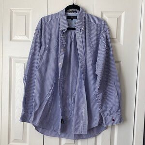 Tommy Hilfiger Golf Classic Blue and White Striped Men's Shirt Size L